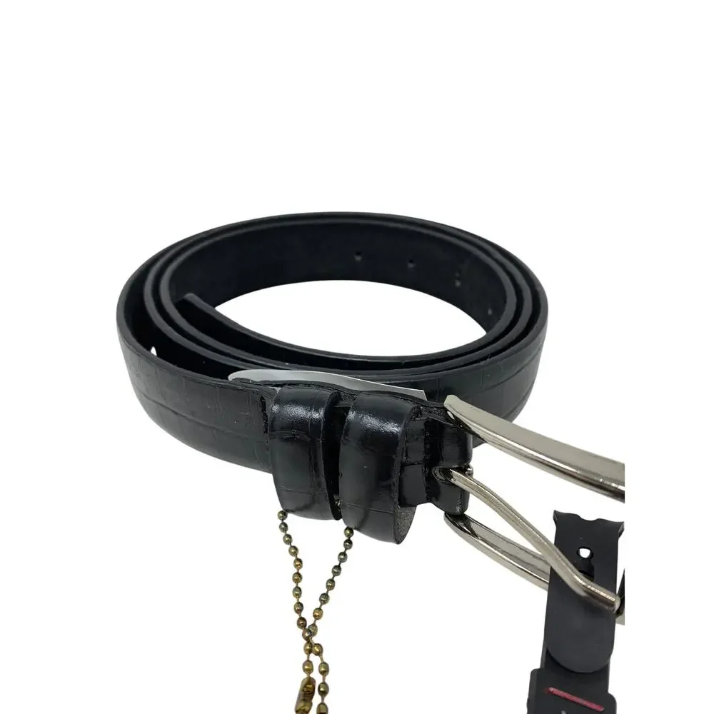 Tru Fit Black Genuine Leather Belt Mens Size 44 Croc Embossed NEW